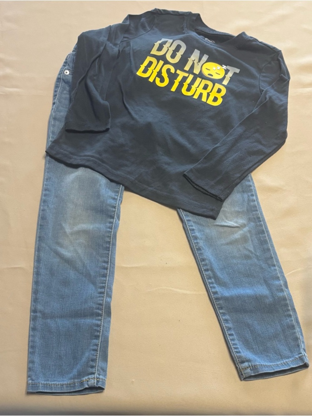 Lot of 2 -Super Skinny Jeans Adjustable Waist Graphic Tee Long Sleeve Sz 6-7 Boy